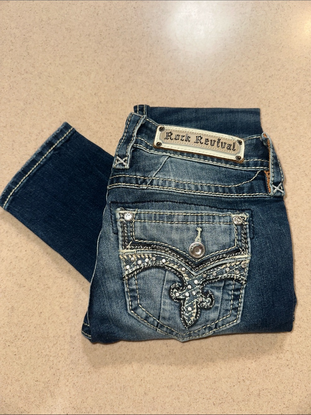Rock Revival Women's Dark Blue Embellished Pocket Skinny Jeans